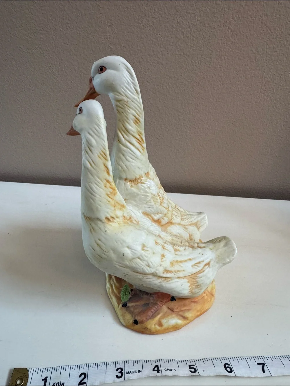 White Duck Couple Bird Figurine Decorative Ornament - White